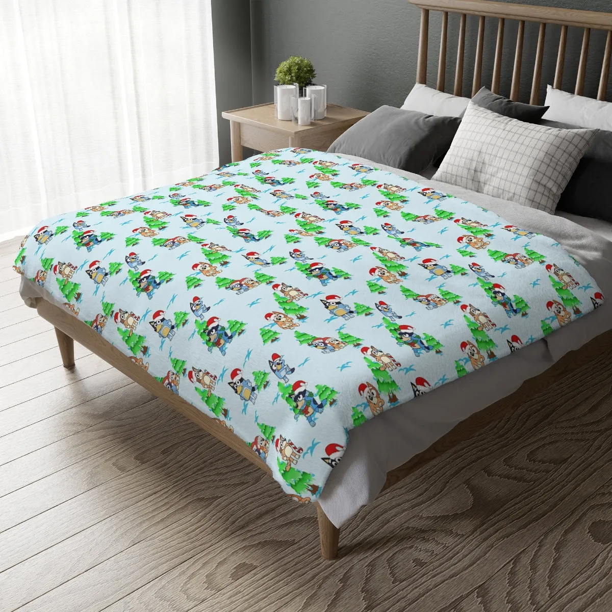 Christmas Dog Velveteen Minky Blanket (Two-sided print)