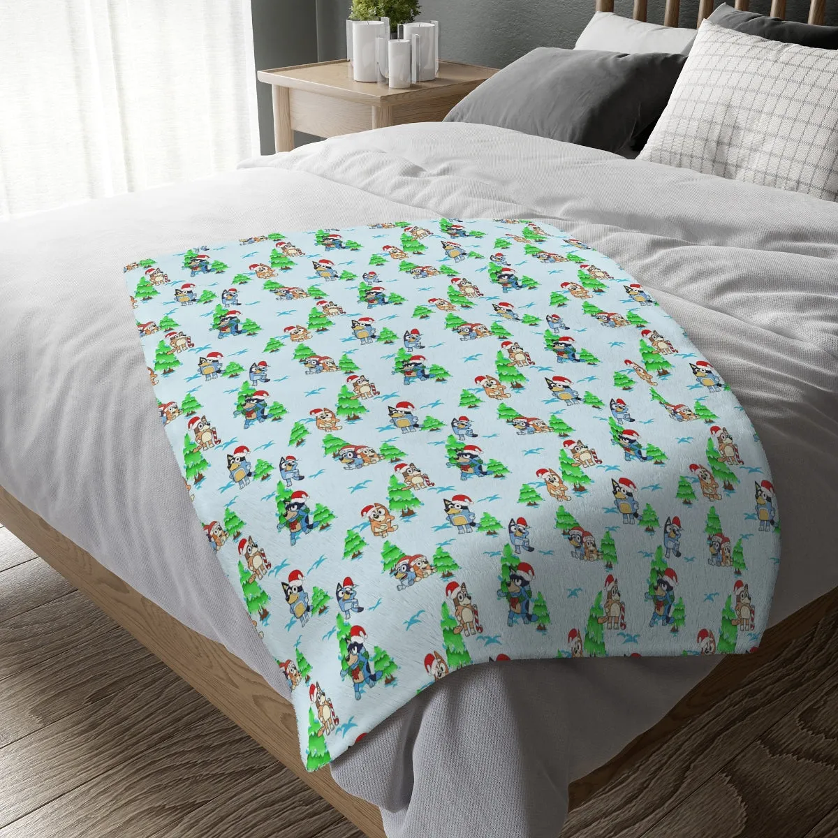 Christmas Dog Velveteen Minky Blanket (Two-sided print)