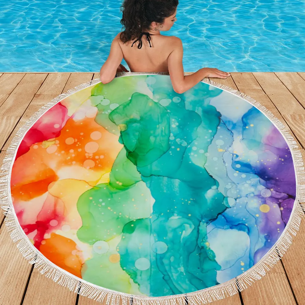 Circular Beach Towel - Happy Rainbow