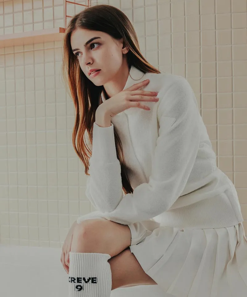 CREVE NINE: Buckle Mix Windbreaker Sweater - Ivory
