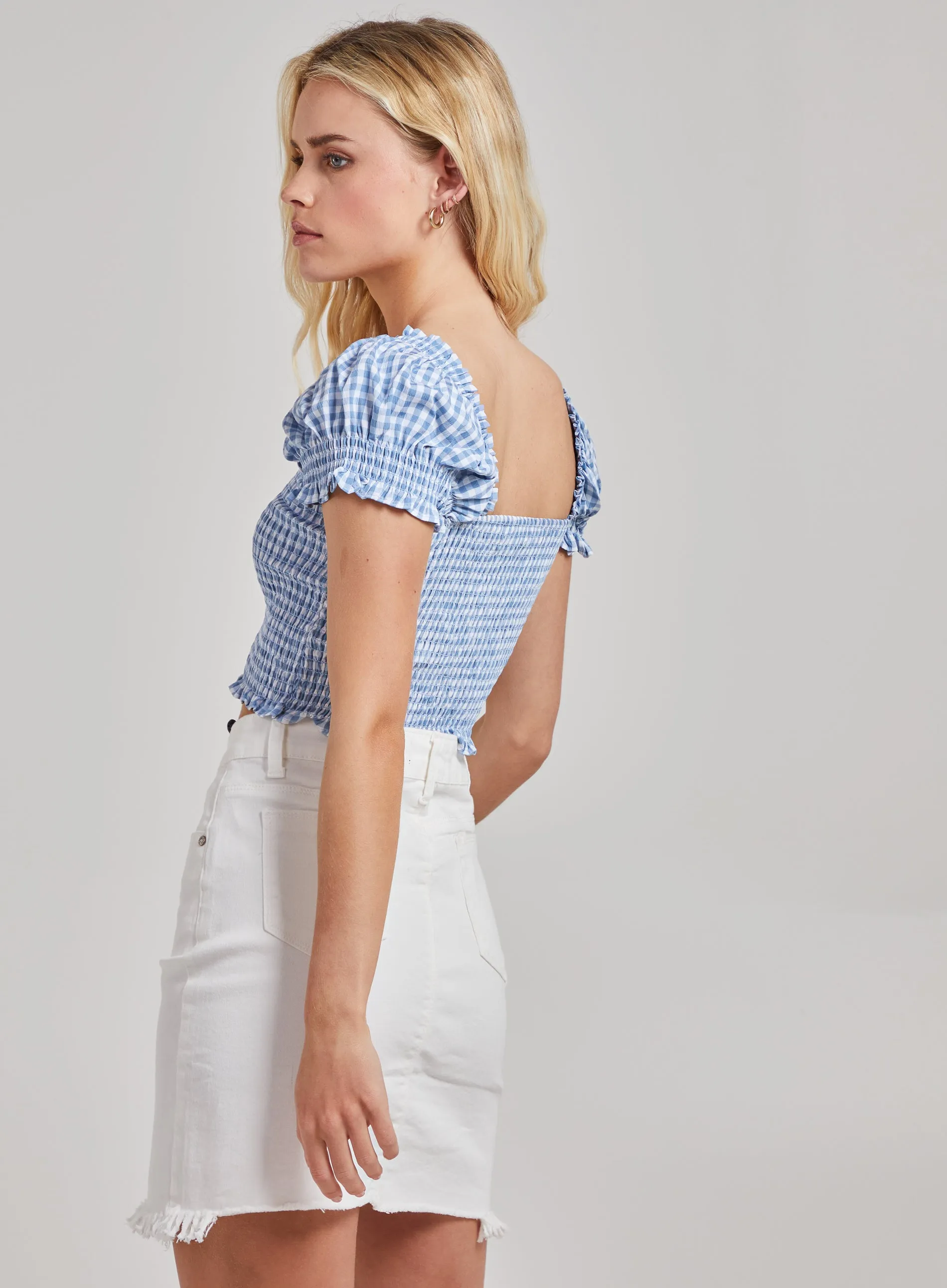 Cropped Ruched Check Top
