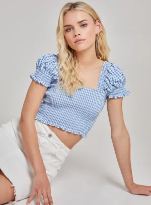 Cropped Ruched Check Top