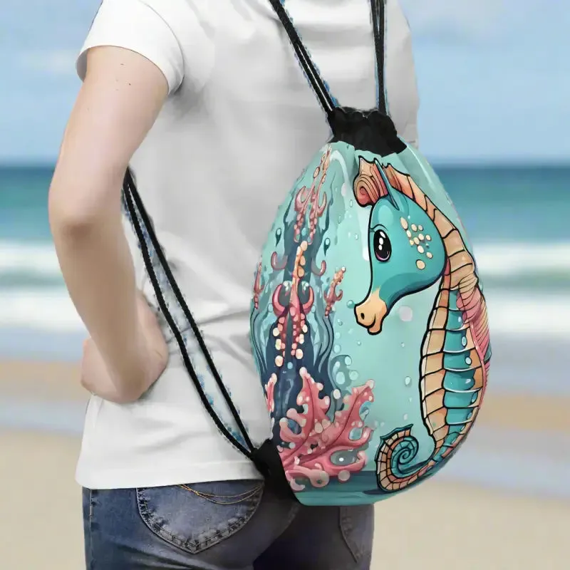 Cute Seahorse Drawstring Backpack with Style