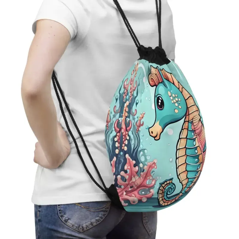 Cute Seahorse Drawstring Backpack with Style