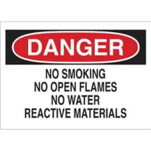 DANGER No Smoking No Open Flames No Water Reactive Materials Sign/ Buy Online