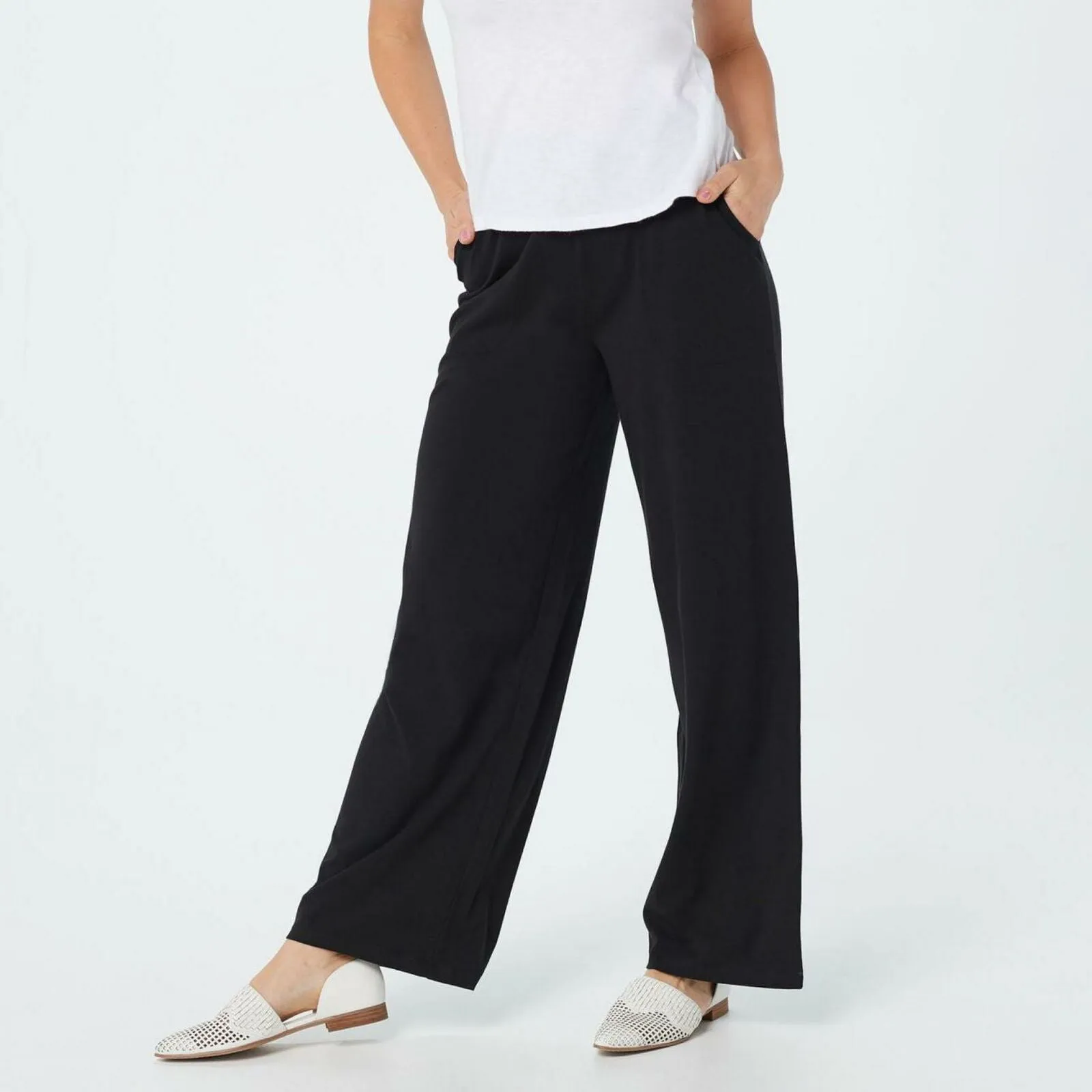 Denim & Co. Women's Pull-On Wide Leg Beach Pants Black Large Tall