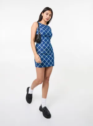 Denim Check Print Mini Dress