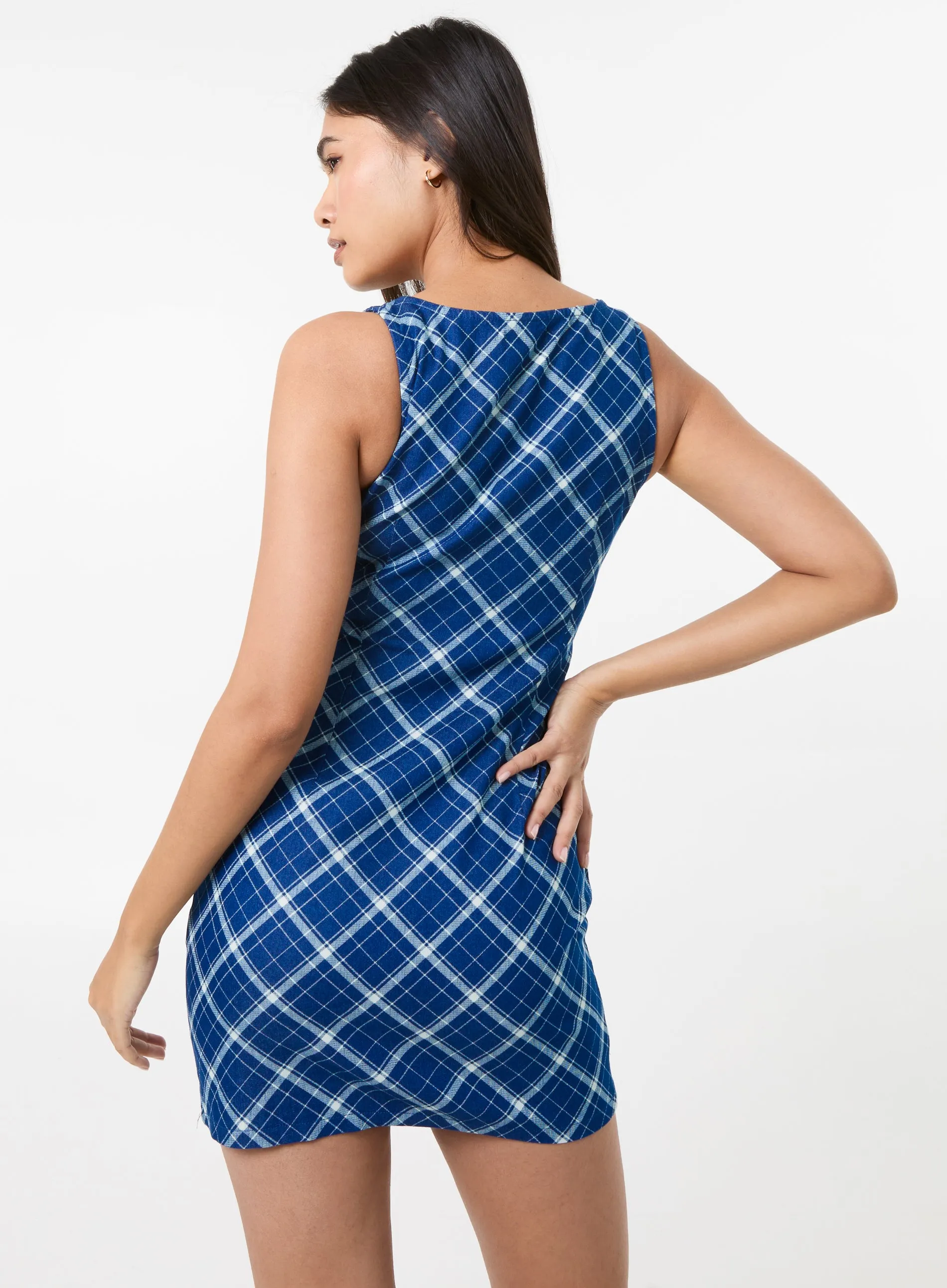 Denim Check Print Mini Dress