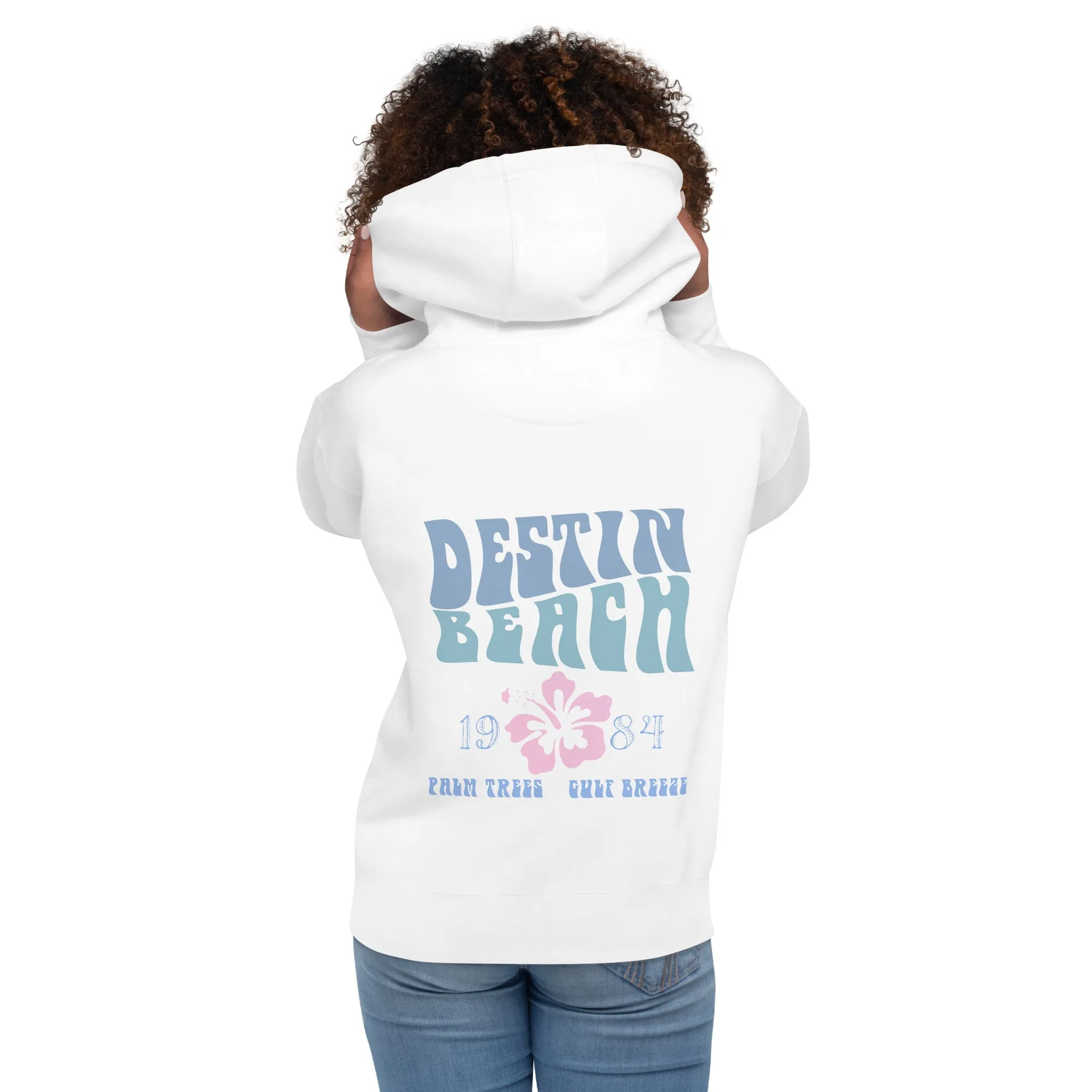 Destin Florida Beach Hoodie Palm Trees Gulf Breeze Pink Hibiscus 1984