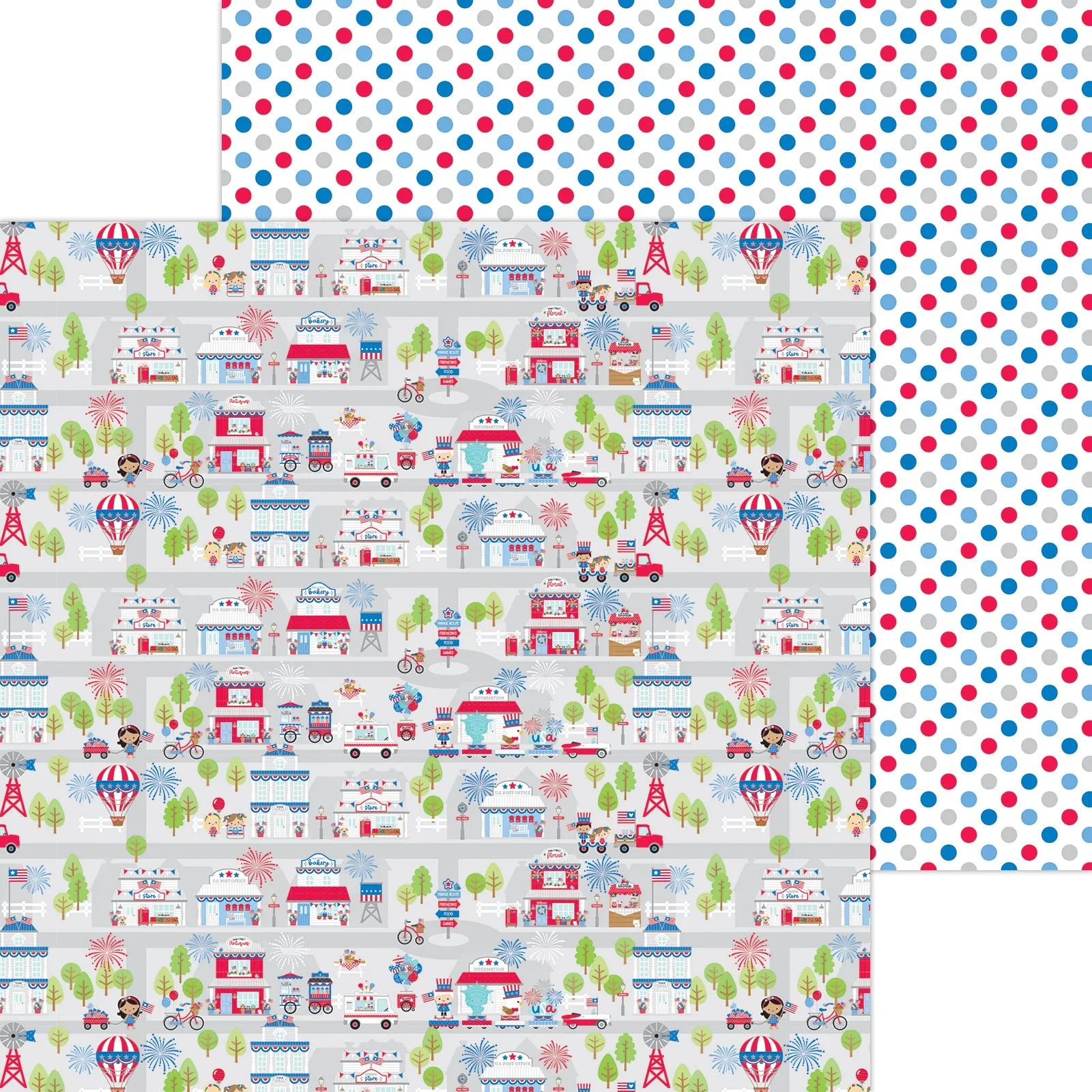 Doodlebug - Hometown USA Collection - 12x12 Single Sheets - Hometown USA / 8533