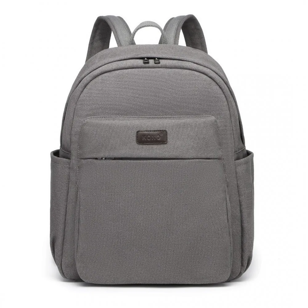 Eb2234 - Kono Canvas Lightweight Casual School Backpack - Grey