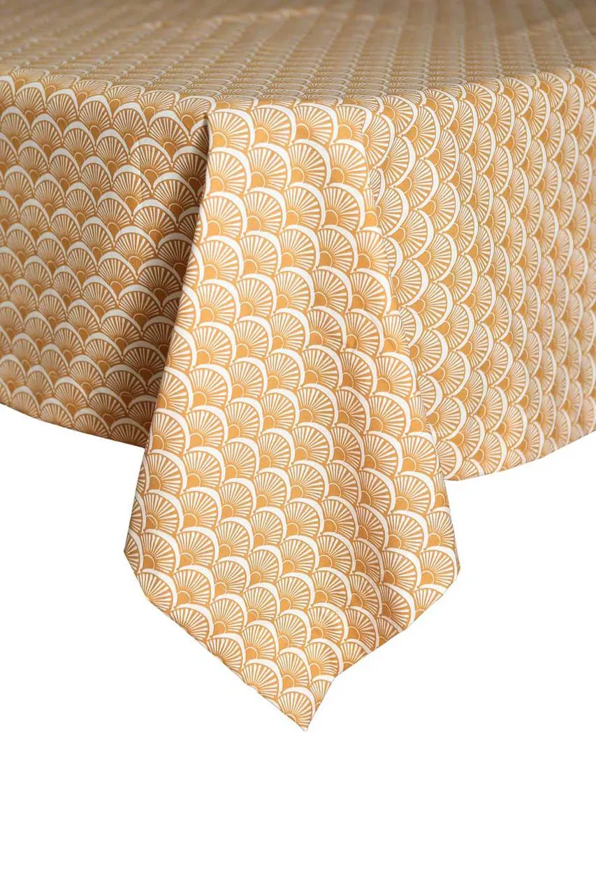 fandango camel yellow printed 60" square tablecloths - topper
