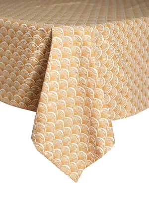 fandango camel yellow printed 60" square tablecloths - topper