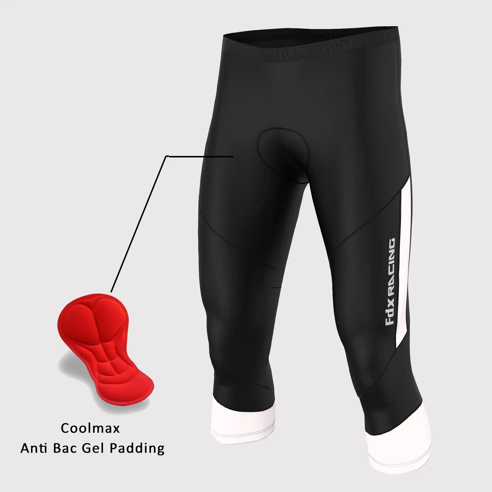 Fdx Gallop White Men's & Boy's 3/4 Gel Padded Cycling Shorts