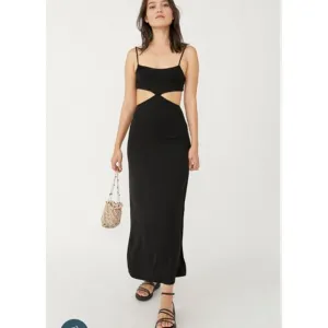 Free People Beach Black Piper Midi Dress Medium