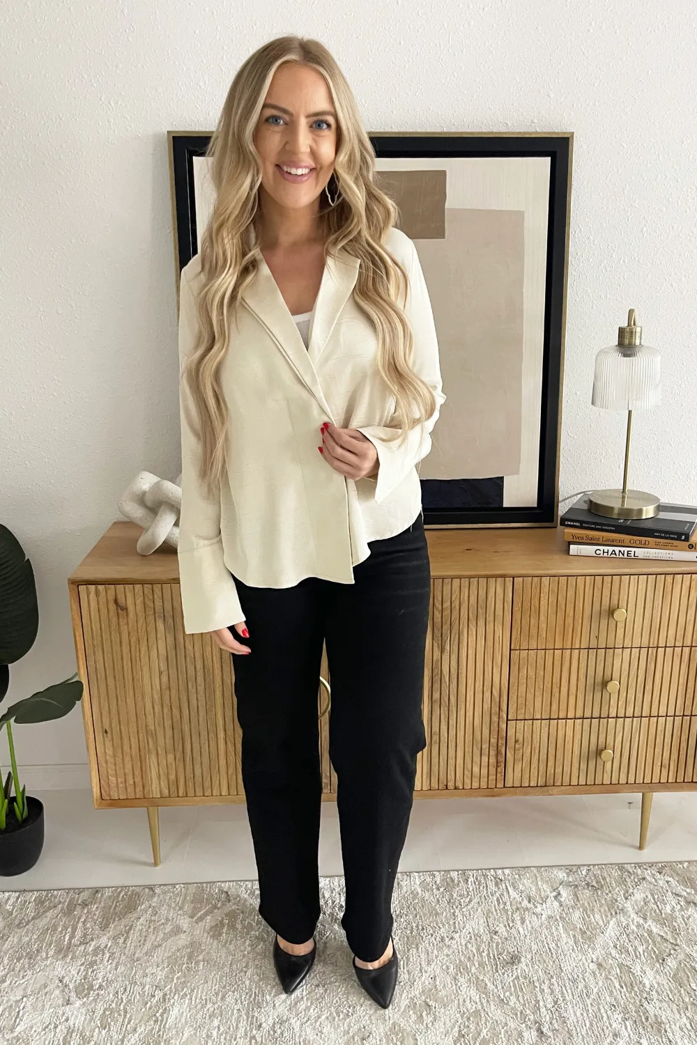 French Cuff Hidden Button Blouse