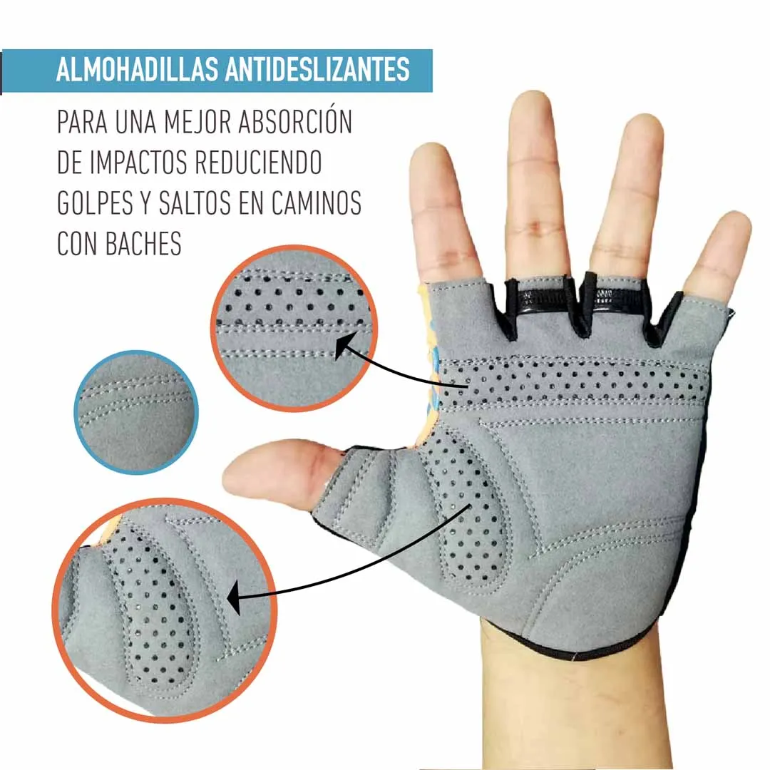 Guante Corto OnWheels! Celeste/Naranjo