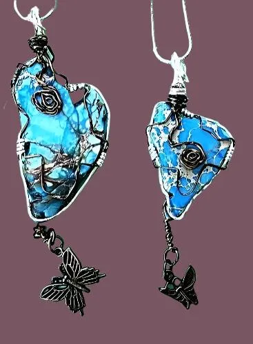 Handmade Sea Sediment Jasper Pendant Necklace with Butterfly Charm