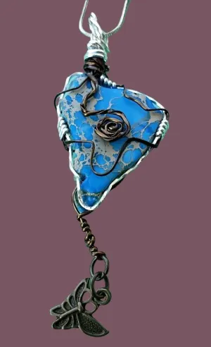 Handmade Sea Sediment Jasper Pendant Necklace with Butterfly Charm