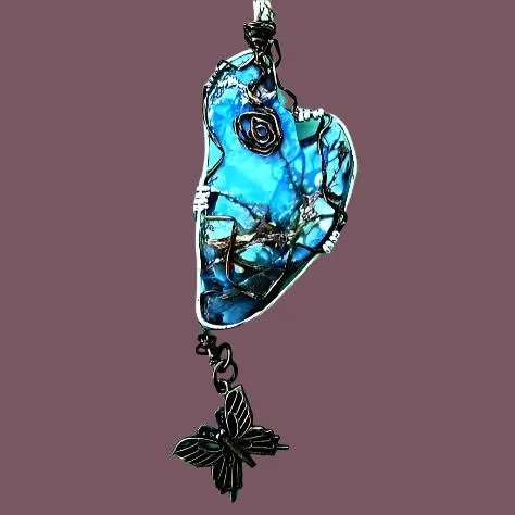 Handmade Sea Sediment Jasper Pendant Necklace with Butterfly Charm