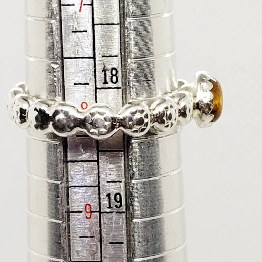 Handmade  Sterling Silver Daisy Band Ring with Tigers Eye Cabochon – Healing & Empowering Energy