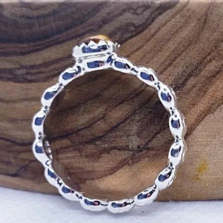 Handmade  Sterling Silver Daisy Band Ring with Tigers Eye Cabochon – Healing & Empowering Energy