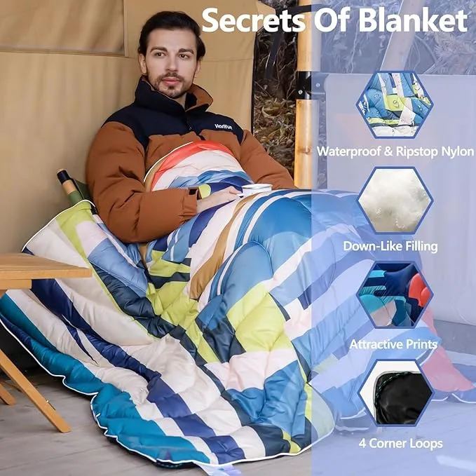 HANYUN Camping Blanket - Outdoor Travel Blanket, Waterproof Quilt for Camping, Stadium, Hiking, Beach Trips, Concerts& Festival - 52"x75" Rhombus Quilting Blanket