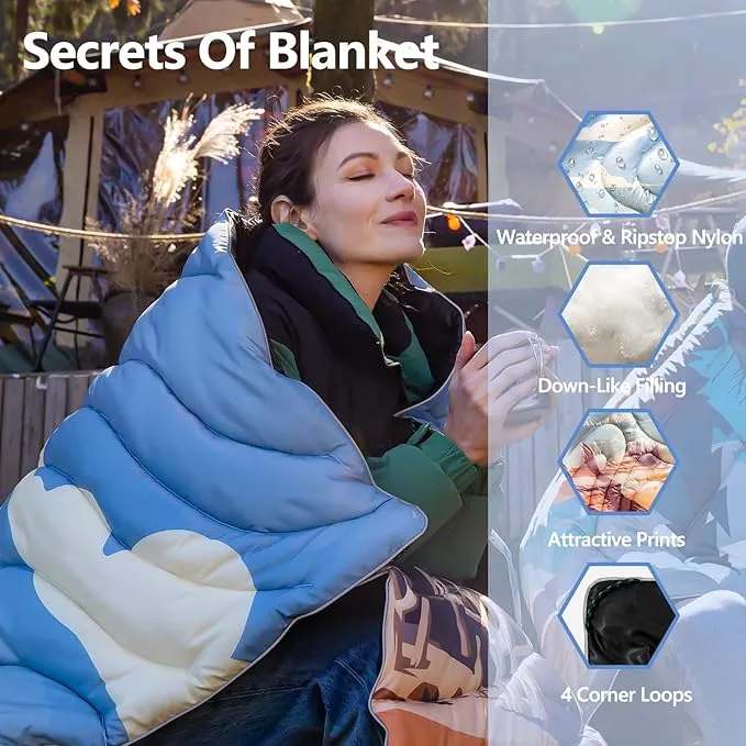 HANYUN Camping Blanket - Outdoor Travel Blanket, Waterproof Quilt for Camping, Stadium, Hiking, Beach Trips, Concerts& Festival - 52"x75" Rhombus Quilting Blanket