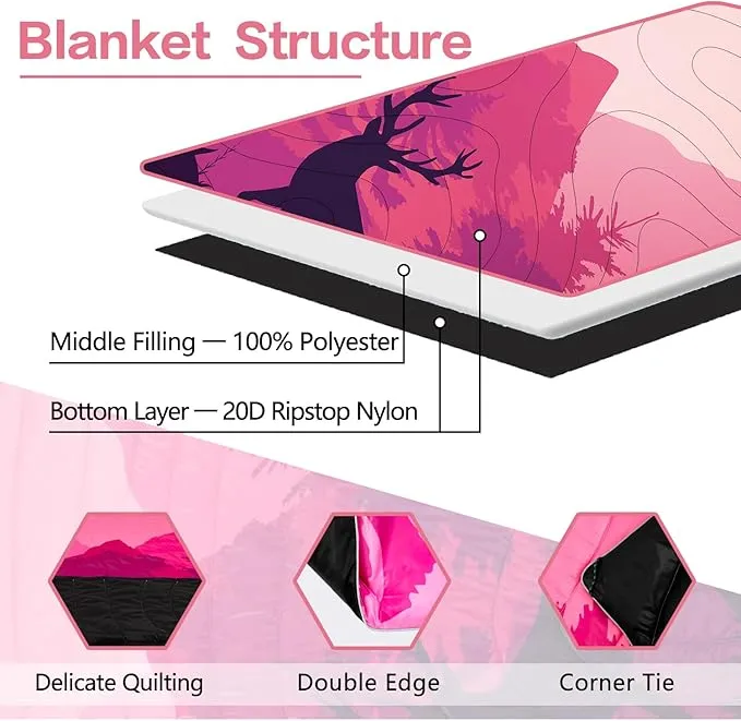 HANYUN Camping Blanket - Outdoor Travel Blanket, Waterproof Quilt for Camping, Stadium, Hiking, Beach Trips, Concerts& Festival - 52"x75" Rhombus Quilting Blanket