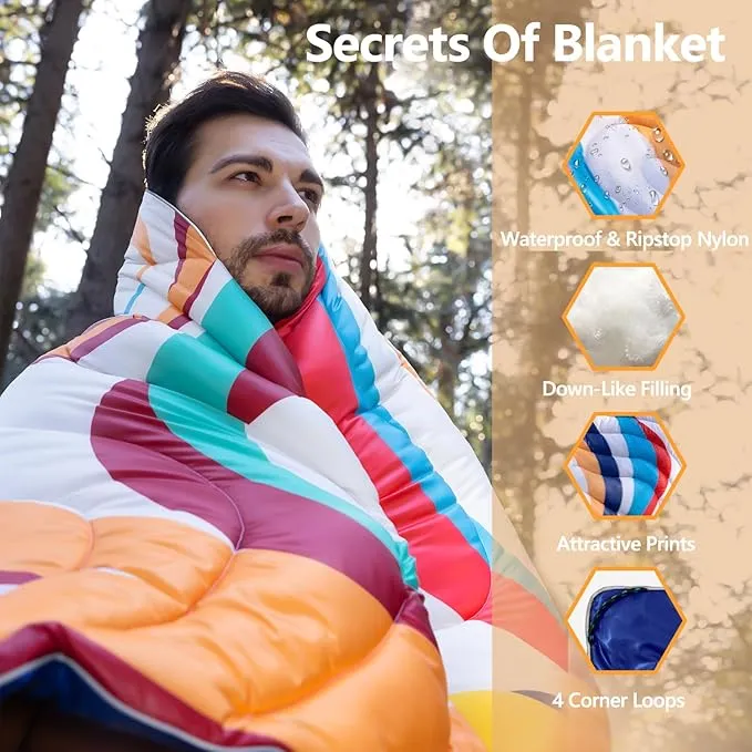 HANYUN Camping Blanket - Outdoor Travel Blanket, Waterproof Quilt for Camping, Stadium, Hiking, Beach Trips, Concerts& Festival - 52"x75" Rhombus Quilting Blanket