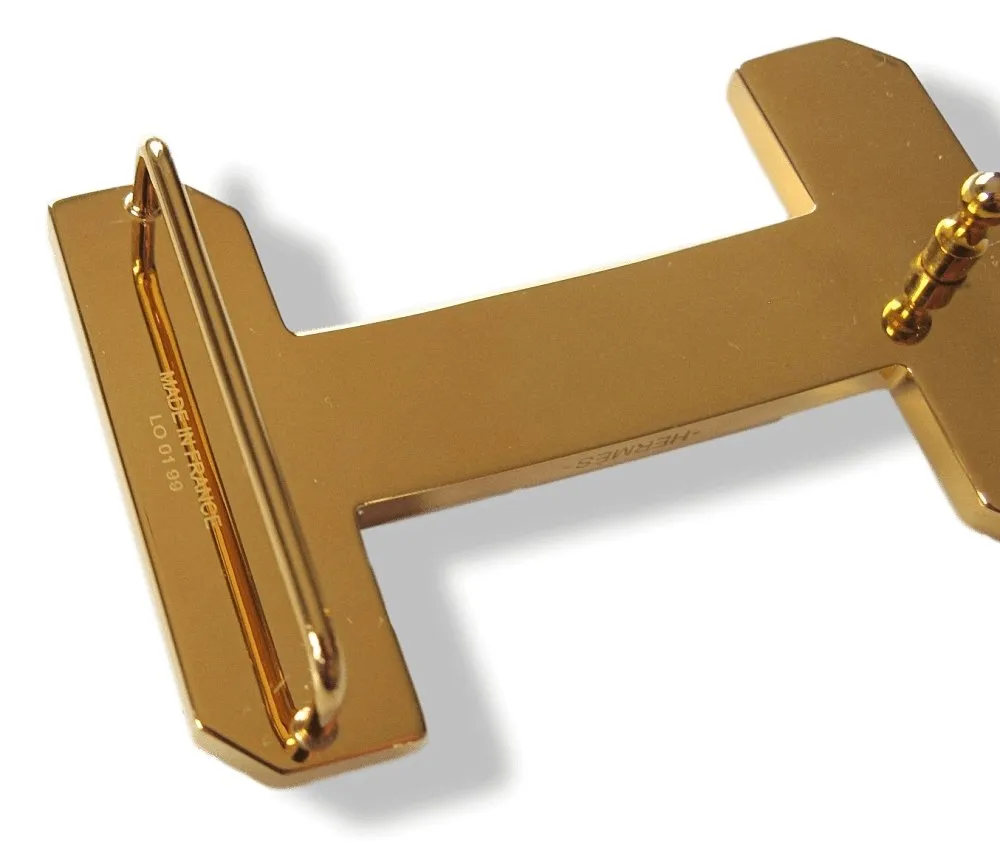 Hermes Big Shiny Gold Belt Buckle H Optique 3D 38 mm New with Pouch!
