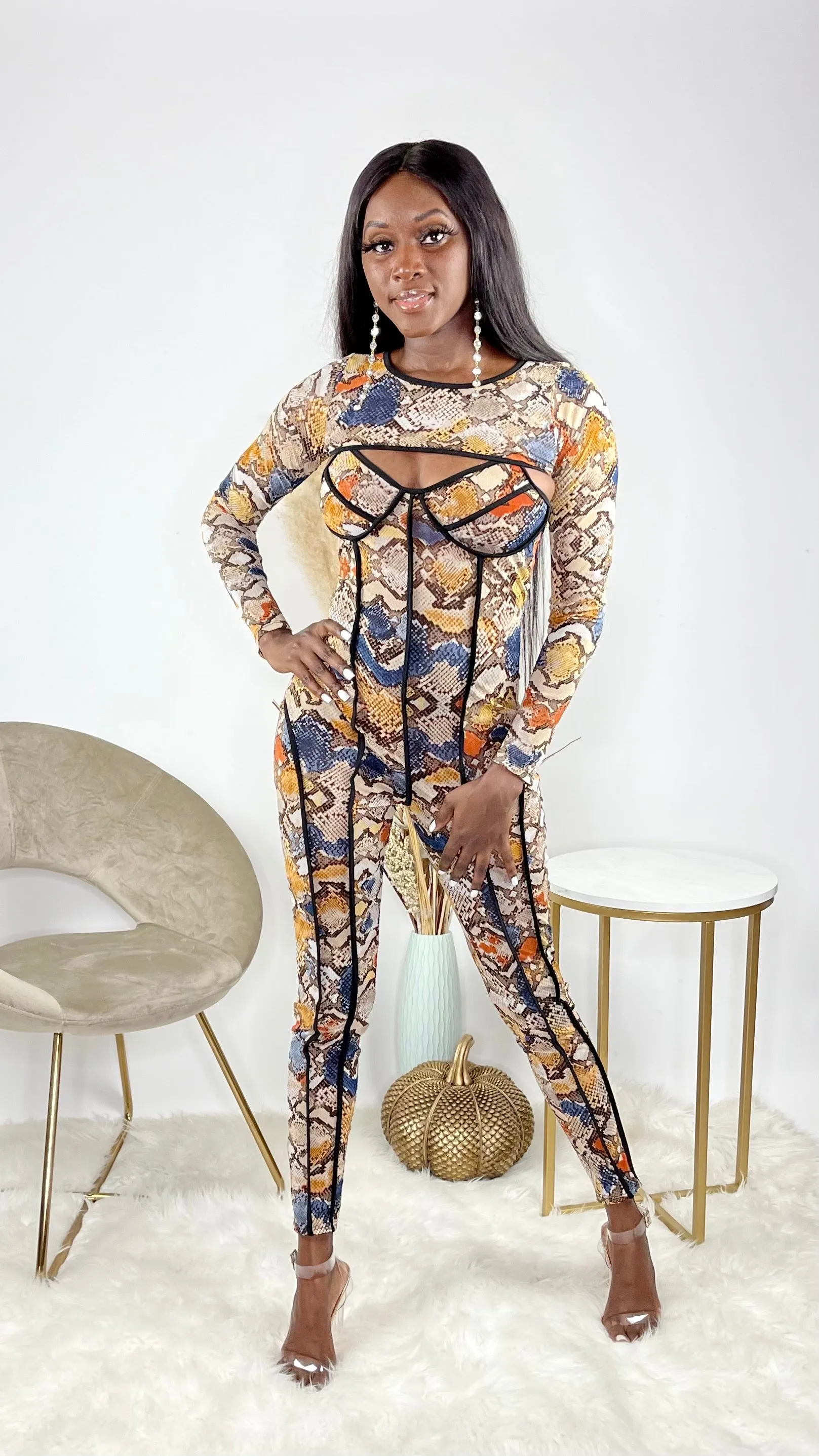 Hidden Gem Snakeskin Jumpsuit
