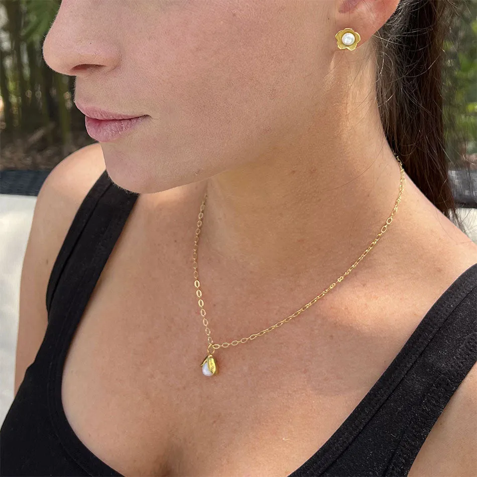 Hidden Pearl Studs - Brass, Indonesia