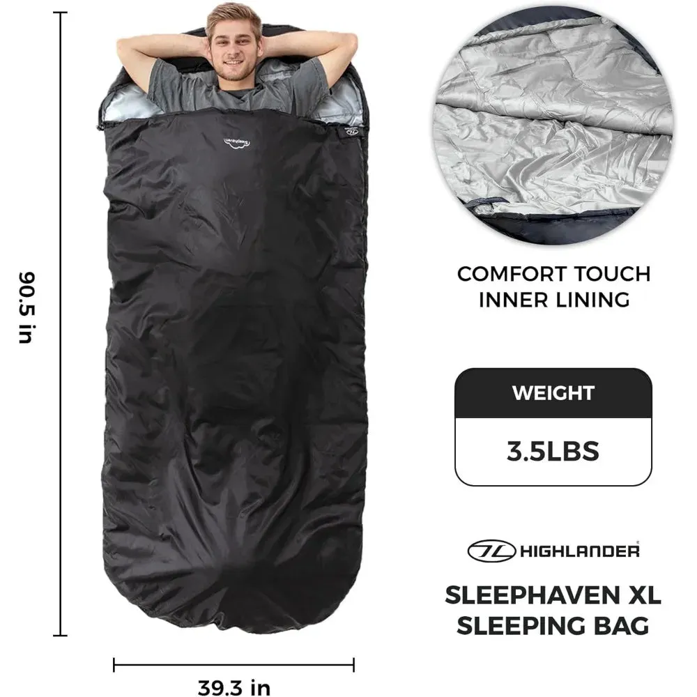 Highlander XL Adult Sleeping Bag, 2 Season, Water Resistant, 90.5"x39.3", 3.5 lbs