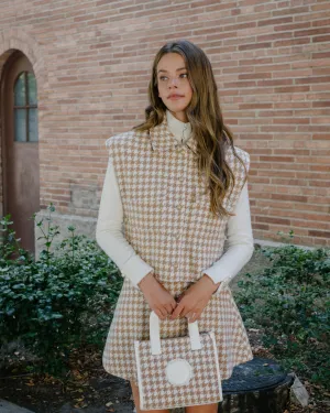 Houndstooth Square Tote Bag - Beige