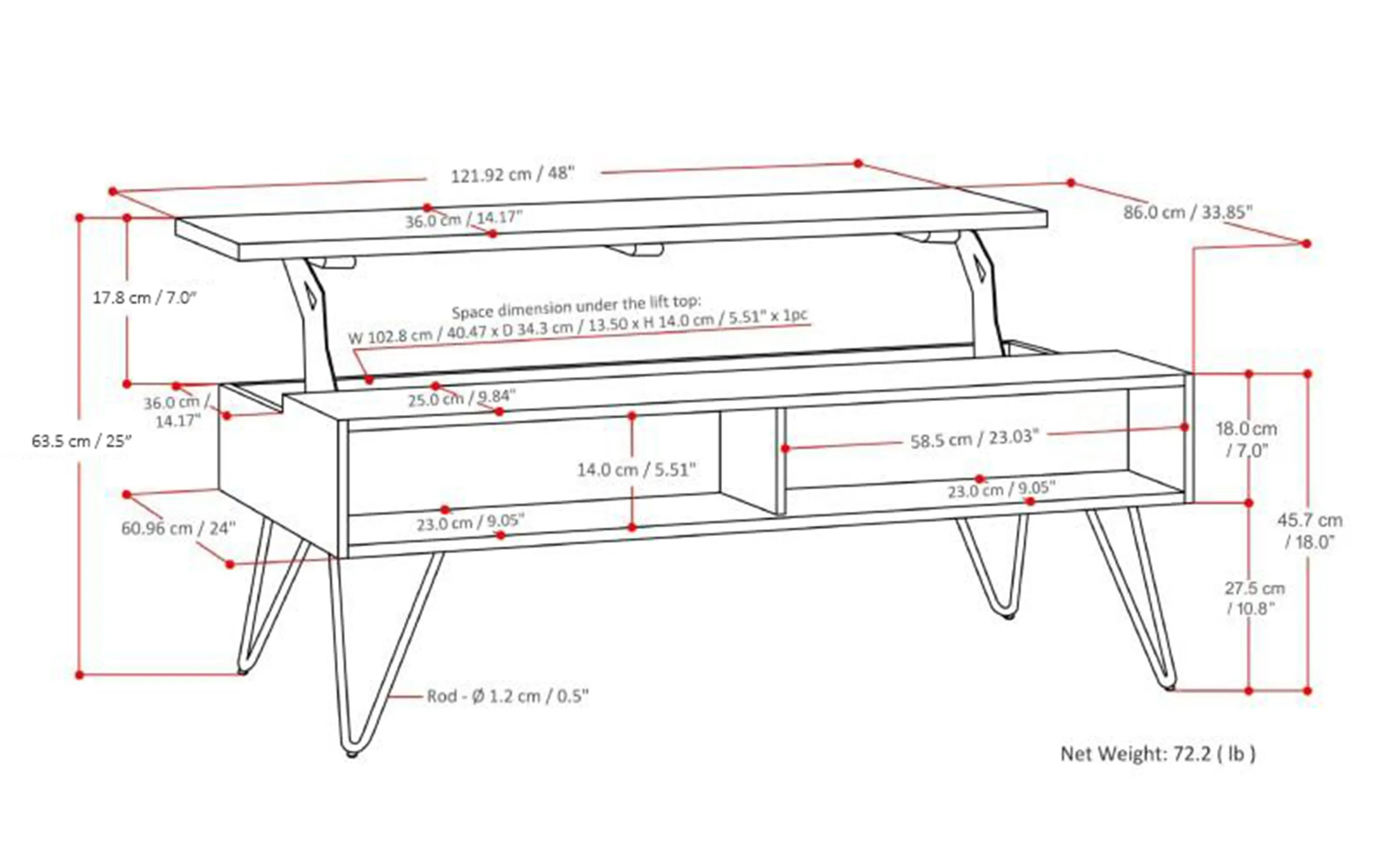 Hunter Lift Top Coffee Table in Walnut