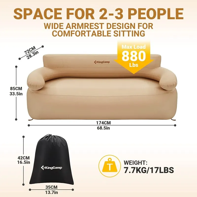 King Camp - Large Inflatable Portable Air Sofa - Khaki