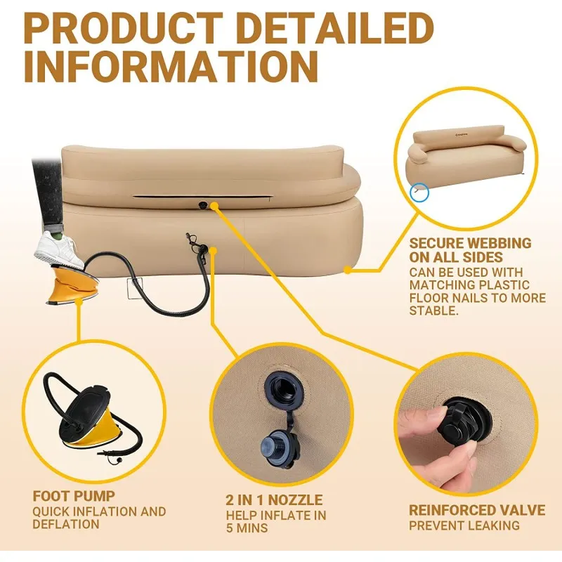 King Camp - Large Inflatable Portable Air Sofa - Khaki