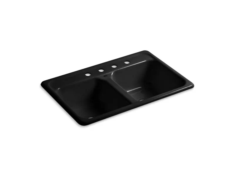 KOHLER K-5817-4 Delafield 33" x 22" x 8-1/2" top-mount double-equal kitchen sink with 4 faucet holes