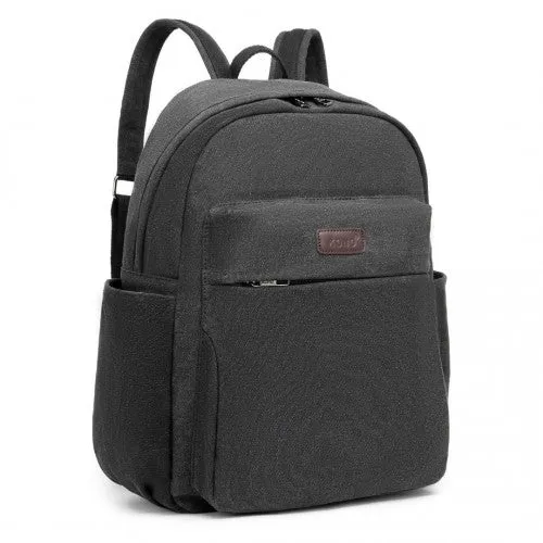 Kono Canvas Lightweight Casual School Backpack - Black