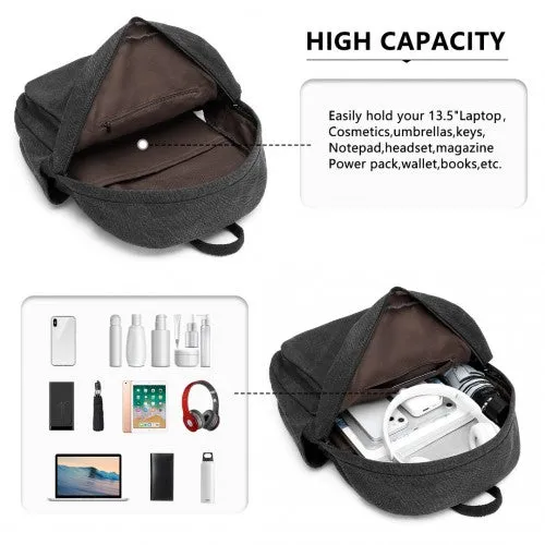 Kono Canvas Lightweight Casual School Backpack - Black
