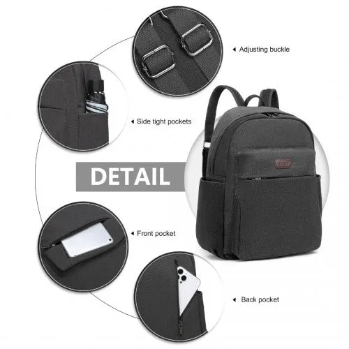 Kono Canvas Lightweight Casual School Backpack - Black