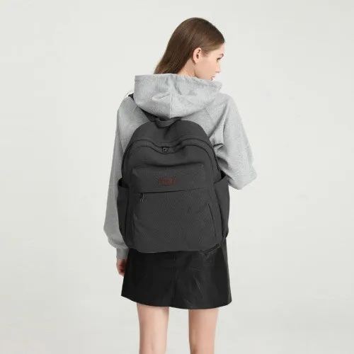 Kono Canvas Lightweight Casual School Backpack - Black