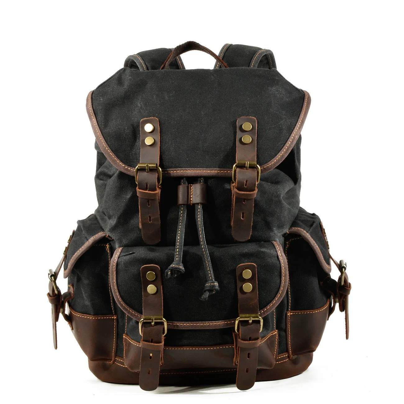 Large Capacity Canvas Stitching Leather Hiking Backpacks
