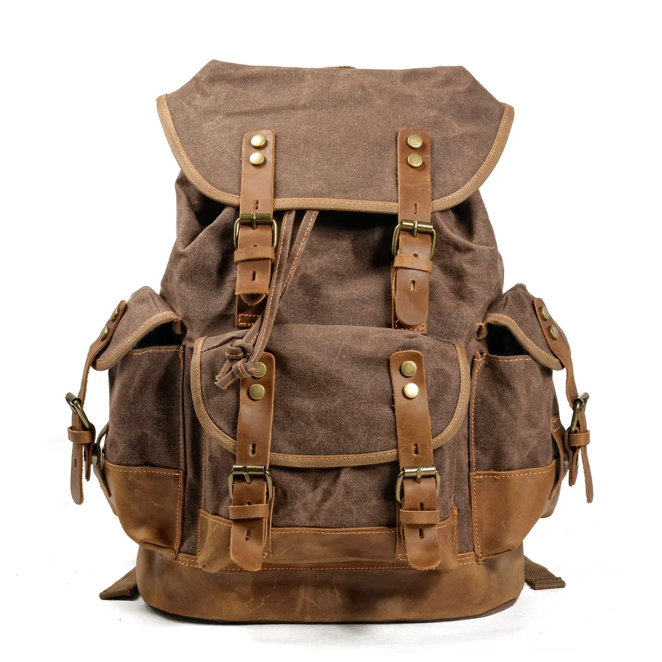 Large Capacity Canvas Stitching Leather Hiking Backpacks