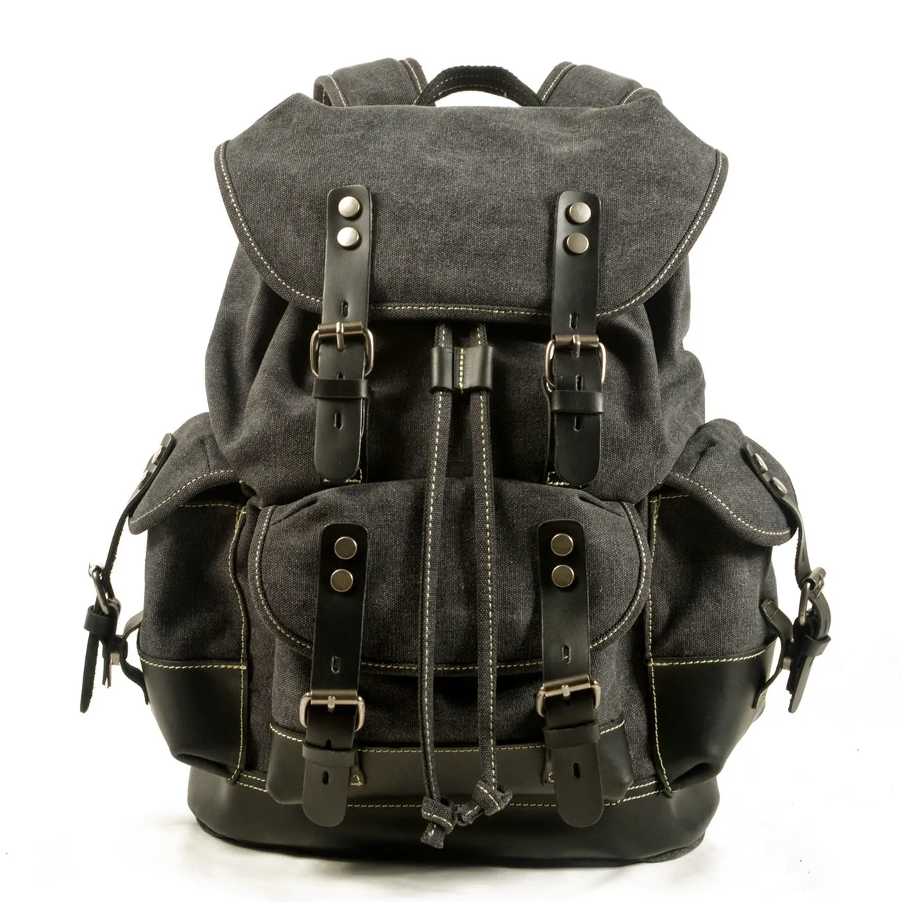 Large Capacity Canvas Stitching Leather Hiking Backpacks