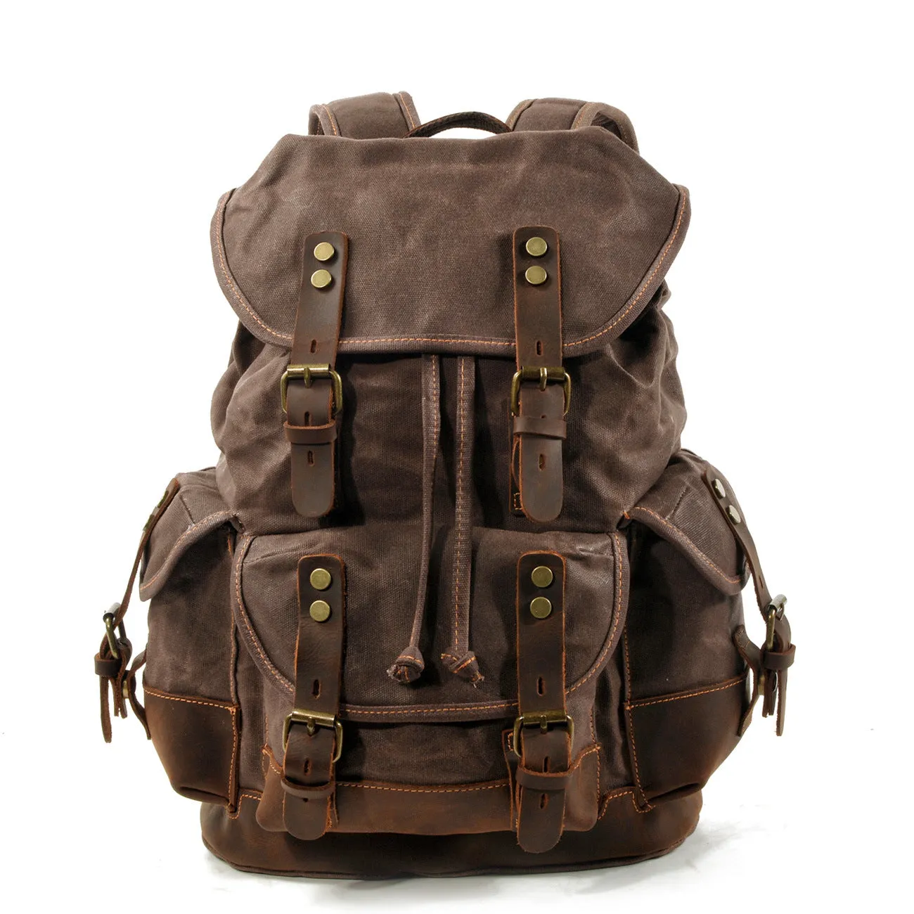 Large Capacity Canvas Stitching Leather Hiking Backpacks