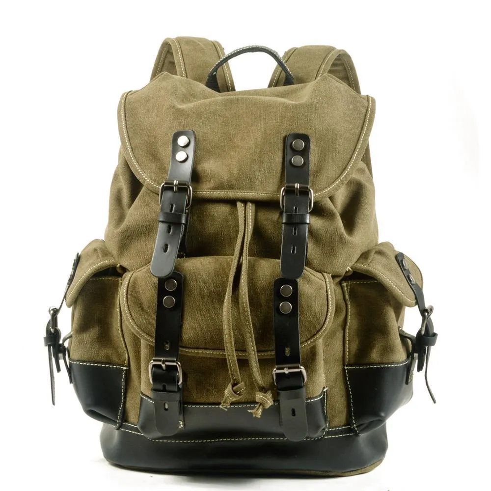 Large Capacity Canvas Stitching Leather Hiking Backpacks