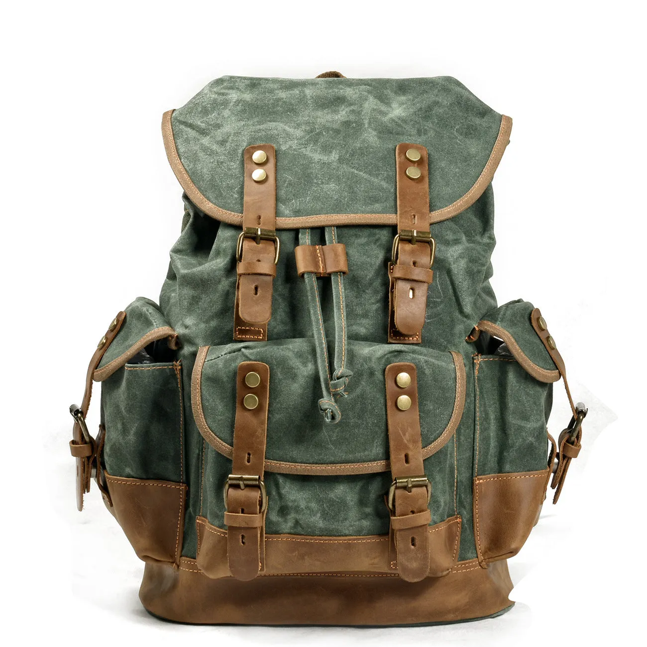 Large Capacity Canvas Stitching Leather Hiking Backpacks
