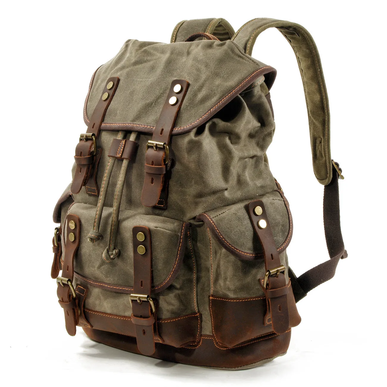Large Capacity Canvas Stitching Leather Hiking Backpacks
